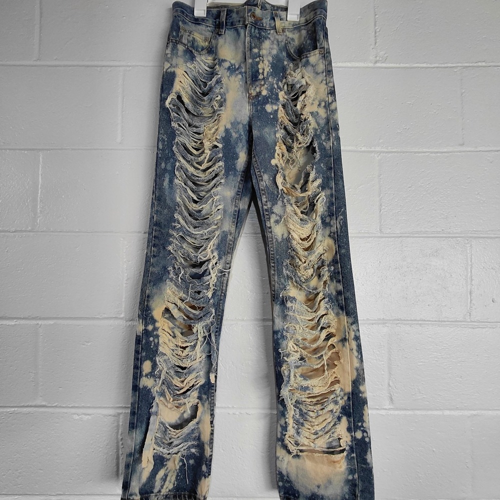 London Jean Womens Size 10 Denim Acid Wash Distress Button Fly Skinny Streetwear